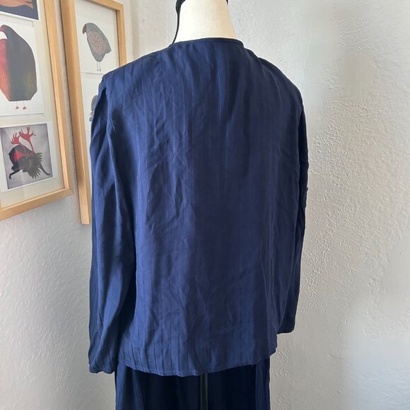 Soo Yung Lee 100% Silk Matching Matching Jacket and Skirt Set Navy Blue Size 14 - Picture 6 of 15